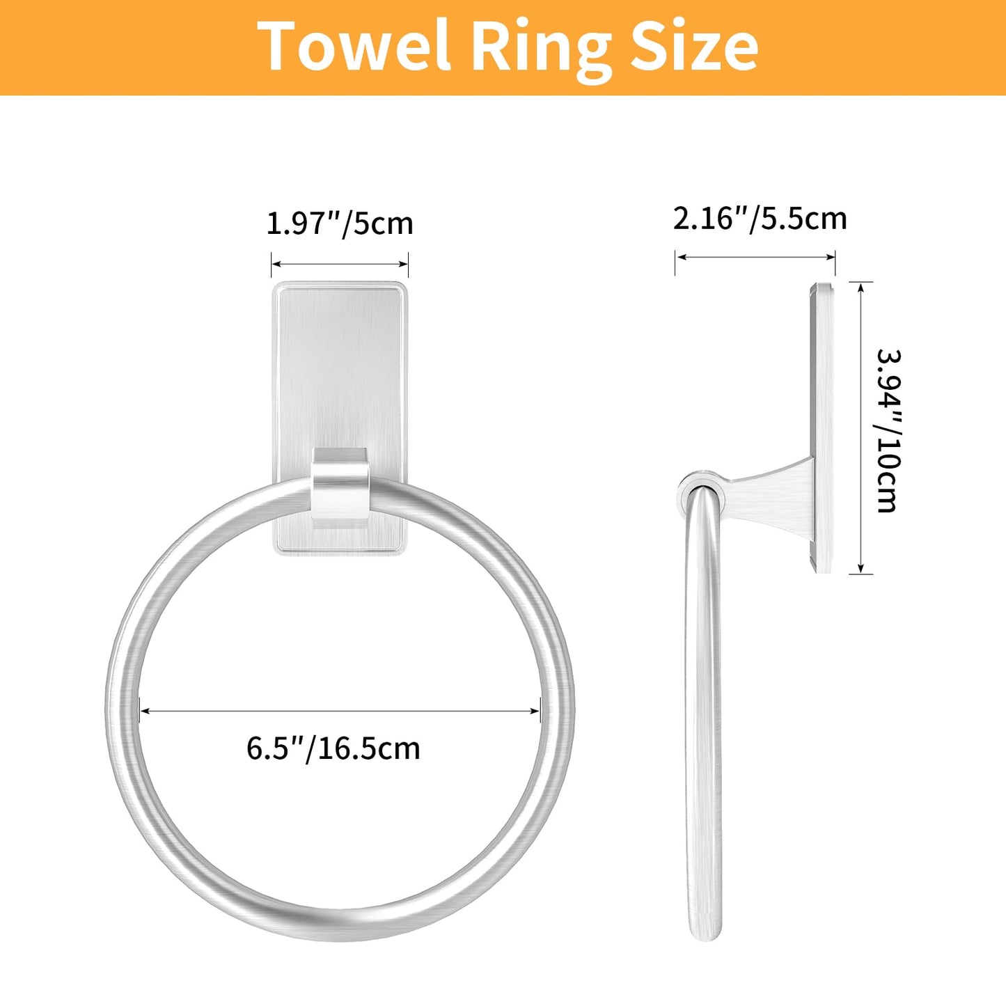 Towel Ring, SUS304 Hand Towel Holder for Bathroom，Adhesive Towel Holder Bathroom Towel Hanger for Bathroom, Kitchen, Brushed Nickel