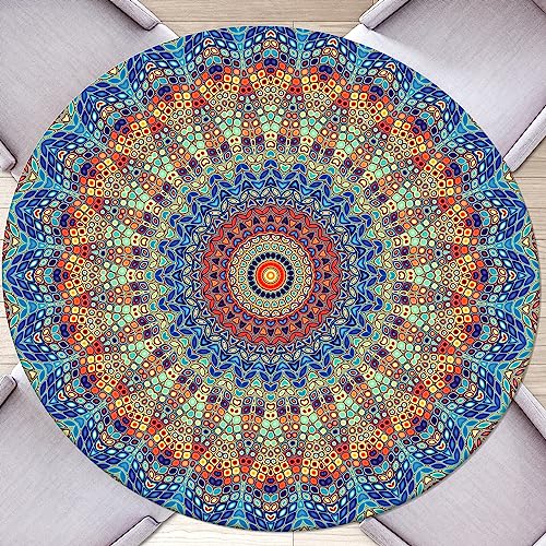 Butaluk Round Fitted Tablecloth 40-44 inch Elastic Waterproof Blue - Outdoor Picnic Table Cover