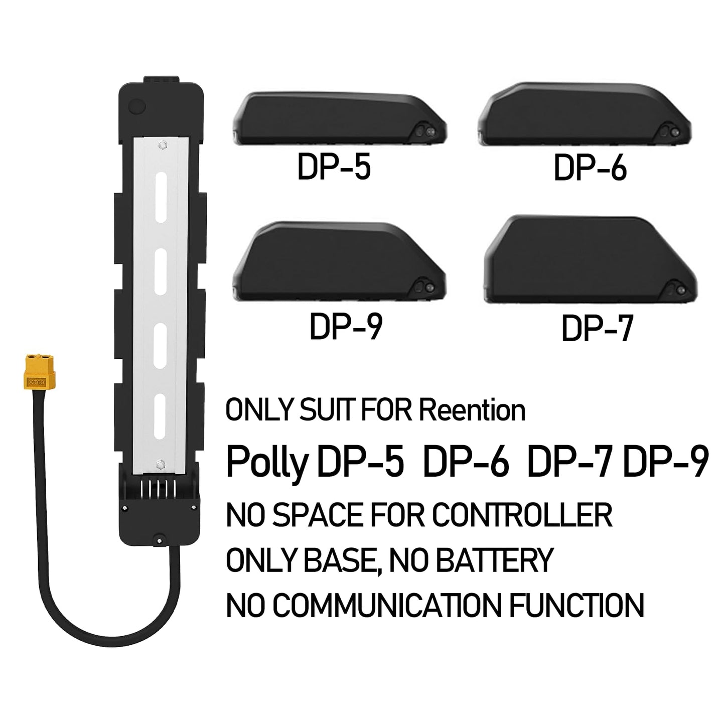 YASCO Ebike Battery Base Bottom Holder for Electric Bike Battery Mounting Plate Bracket with Connector for Polly DP-5 6 7 9(5 PINS), Base No Controller Space