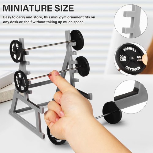 ibasenice Miniature Squat Rack Pen Holder with Barbell Pens - Funny Gym Desk Accessories for Men & Women, Dollhouse Fitness Furniture Decor, Mini Weight Lifting Bookshelf Display Set, Black, 4 Pcs