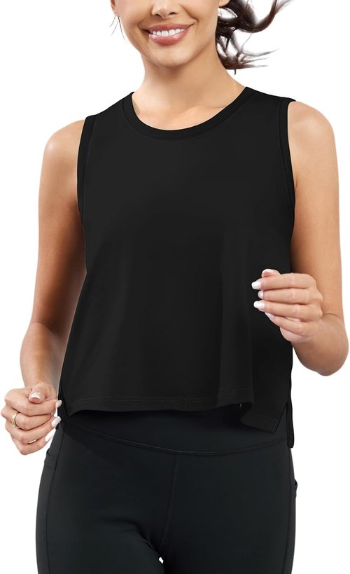 KevaMolly Workout Tank Tops - Flowy Cropped Athletic Shirts for Women | UPF50+ Breathable Yoga Tops