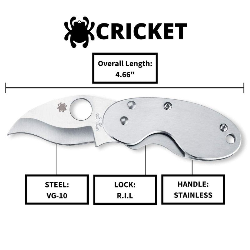 Spyderco Cricket Signature Knife with 3.88" Reverse S VG-10 Steel Blade and Stainless Steel Handle - PlainEdge - C29P