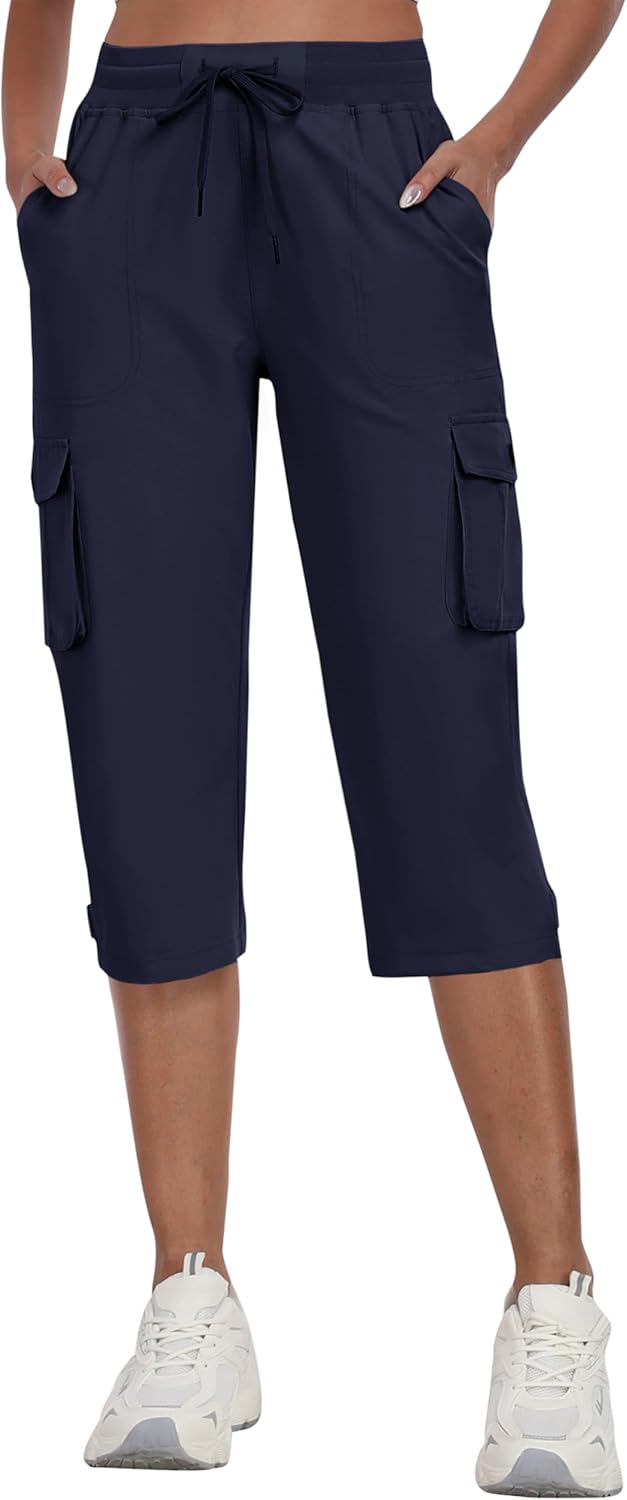 MoFiz Women's Cargo Capris Pants - Lightweight Quick-Dry Travel & Hiking Pants with Pockets