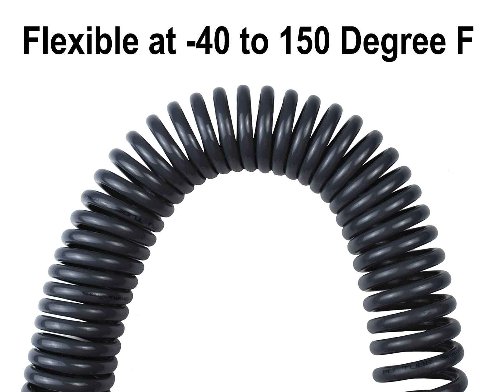 YOTOO Polyurethane Recoil Air Hose, Air Compressor Hose 1/4" Inner Diameter by 25' Long with Bend Restrictor, 1/4" Industrial Quick Coupler and Plug, Black