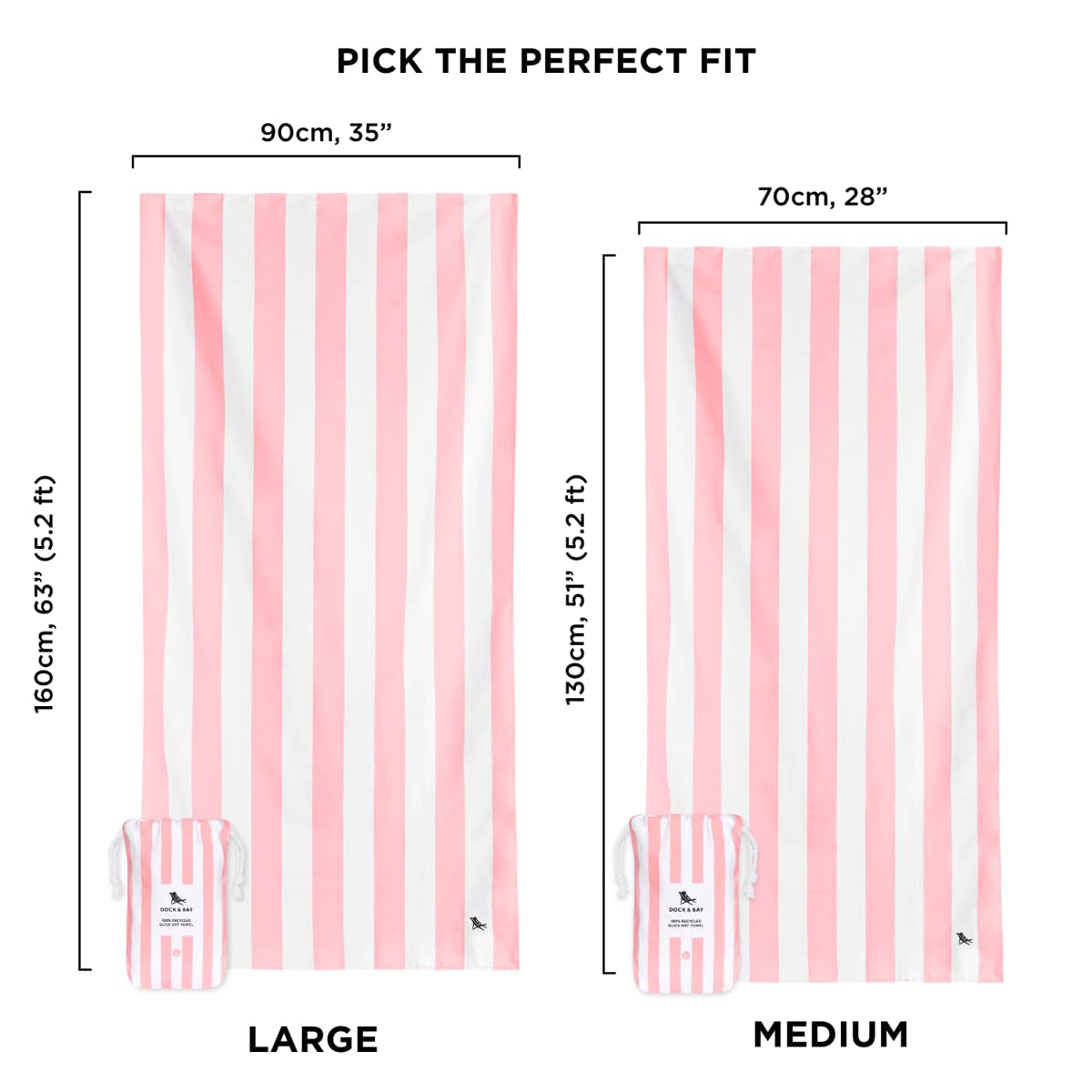 Dock & Bay Quick Drying Towel - for Sports & Gym - Compact, Lightweight - 100% Recycled - Includes Bag - Cabana - Malibu Pink, Medium (130x70cm, 51x27)