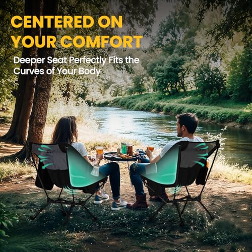 Overmont Black Ultralight Portable Camping Chair - Support 330Lbs, Foldable Beach & Hiking Seat with Carry Bag for Adults