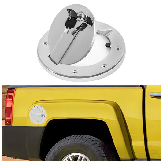 KUAFU Locking Fuel Door Compatible with 2003-2010 Hummer H3 H3T Fuel Filler Tank Door Gas Tank Cap Cover Chrome Silvery Aluminum