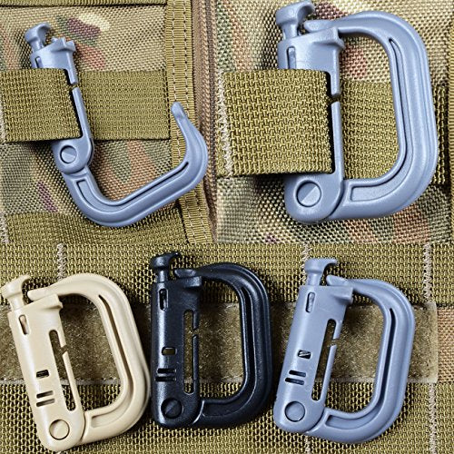 Tactical Molle D-Ring Buckle Clip - Black, Pack of 4