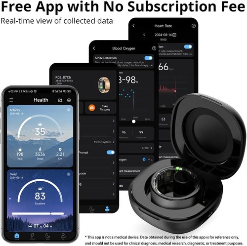 COLMI R02 Smart Ring - Heart Rate & Sleep Health Monitoring | Charging Case Included (Black, Size 7)