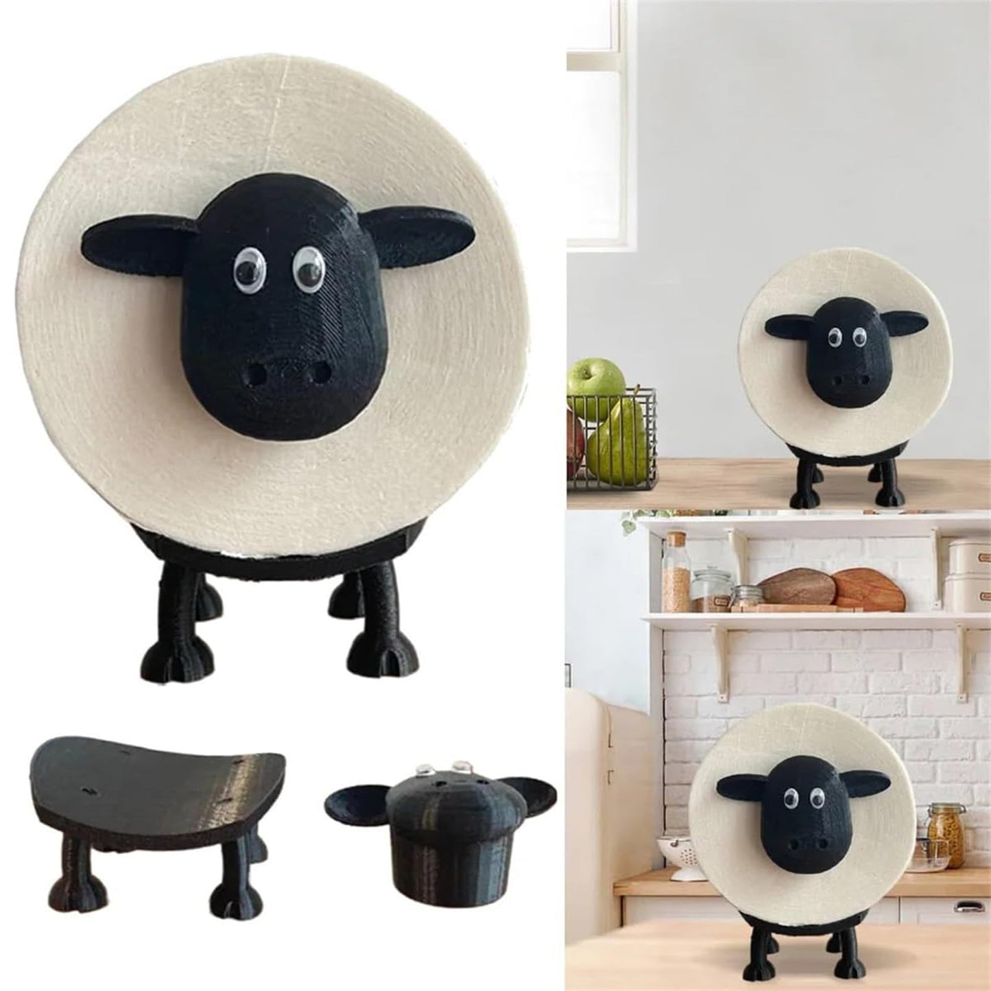 3Pcs Sheep Toilet Roll Holde, Tissue Paper Storage Stand, Black Sheep Loo Roll Holder, Toilet Paper Holder Bathroom Set for Bathroom Shelf Housewarming Gift Bathroom Stand Table Counter Decor