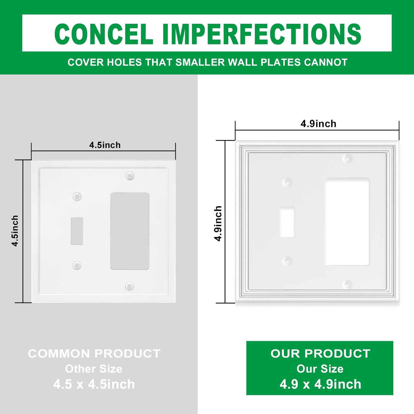 White Modern Decorative Wall Plate Light Switch Cover Decorator Outlet Covers Rocker Switch Plates Bamboo Fiber Material Wall Plates for Kitchen Bathroom (2 Gang Toggle/Decorator-2 Pack)