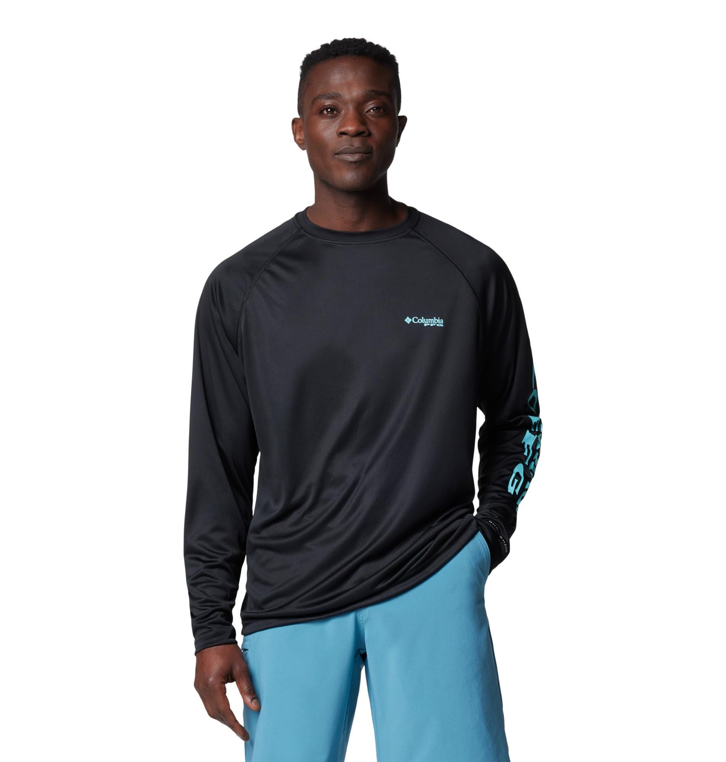 Columbia Men's PFG Terminal Tackle Long Sleeve Fishing Shirt, Black/Gulf Stream Logo, 4X Tall