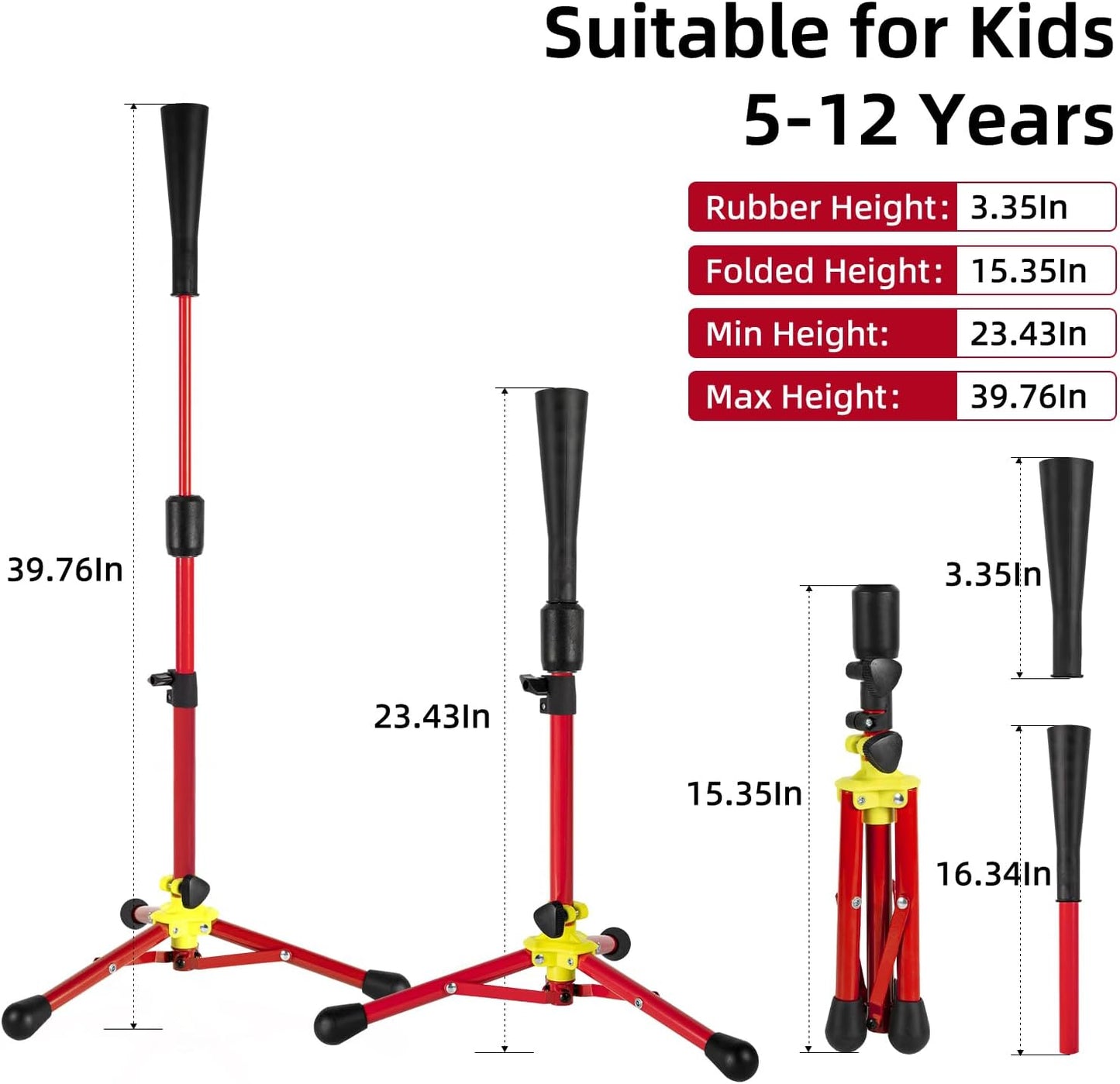 Skiennix Baseball Tee - Adjustable 23.5 to 39.76 Inches | Portable Batting Tee with Carry Bag for Kids Aged 5-12