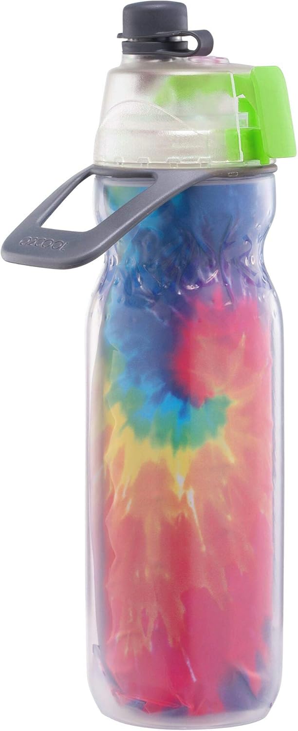 O2COOL 20 oz Mist 'N Sip Water Bottle - 2-in-1 Misting & Sipping Function, No Leak Spout | Tie Dye/Celestial Purple