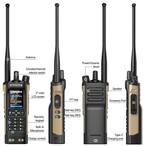 BAOFENG Radio UV32 Ham Radio Handheld 10W Rechargeable Walkie Talkies Long Range UV-32 5RM Two Way Radio NOAA Weather Radio with GPS,APP Programming Copy Frequency 2500mAh Battery USB-C Charging