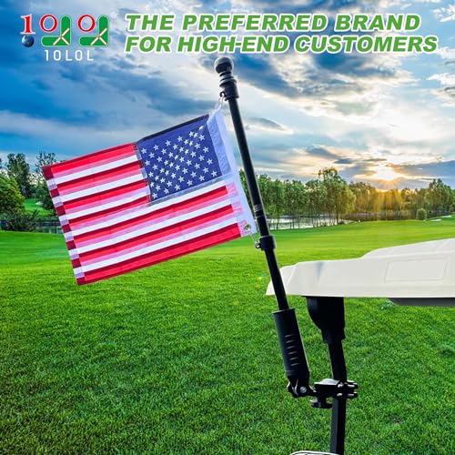 Black 10L0L Golf Cart Flag Holder Kit with Embroidered USA Flag & 12x18" Flag