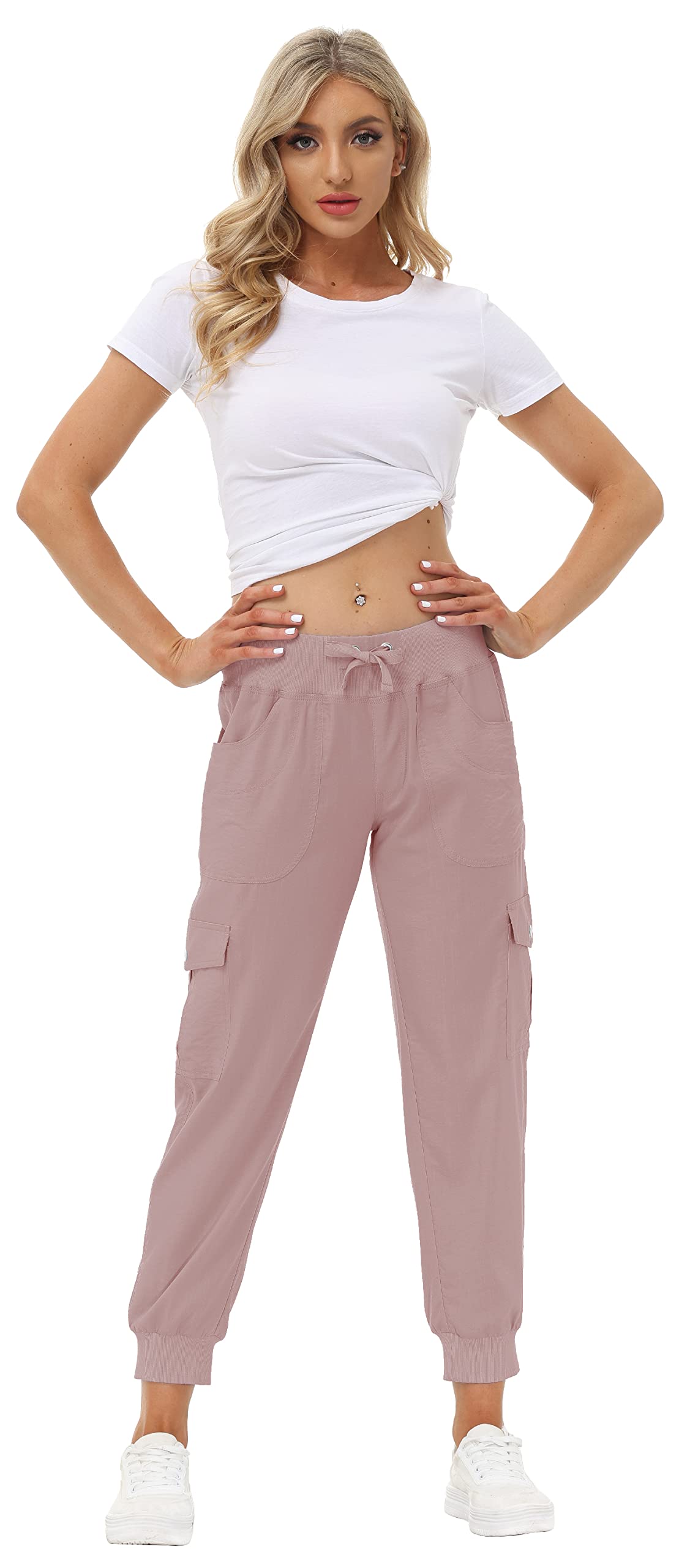 MoFiz Hiking Cargo Pants for Women with Pockets Lightweight Quick Dry Athletic Outdoor Summer Travel Casual Joggers Sweatpants Dusty Pink S