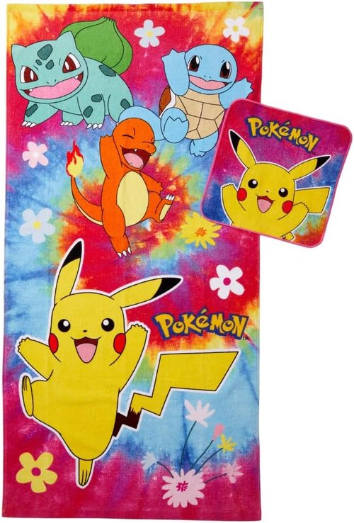 Franco Pokémon Kids Bath Towel Set - Soft Absorbent Cotton Terry, 50" x 25", Includes Washcloth