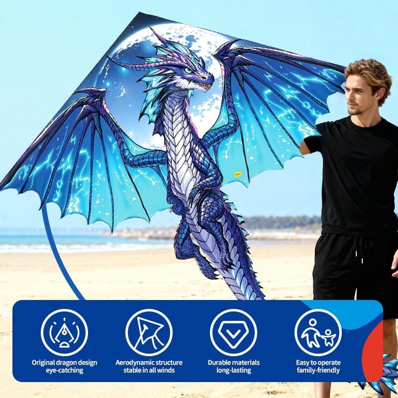 XIAOYAOJIN Dragon Kite - Easy to Fly for Kids & Adults | Perfect for Beach & Park Outdoor Fun