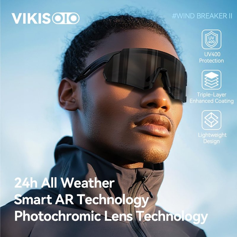 VIKISOIO Photochromic Cycling Glasses,UV400 TR90 Frame Riding Running Baseball Fishing Driving for Men Women 24922-C173