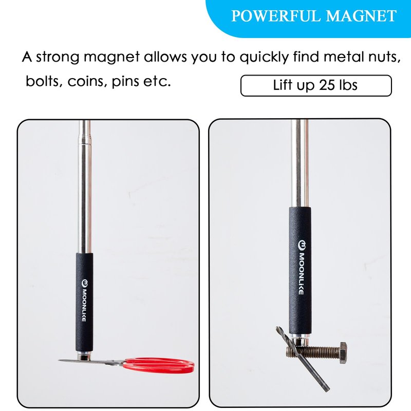 Moonlike Telescoping Pickup Grabber Tool Magnetic Pole with 2 Hook and a Magnet, 10 ft Telescopic Hook Pole Wire Reacher Tool Push Pull Rod, Disc Golf Retriever Pole, Disc Golf Accessories