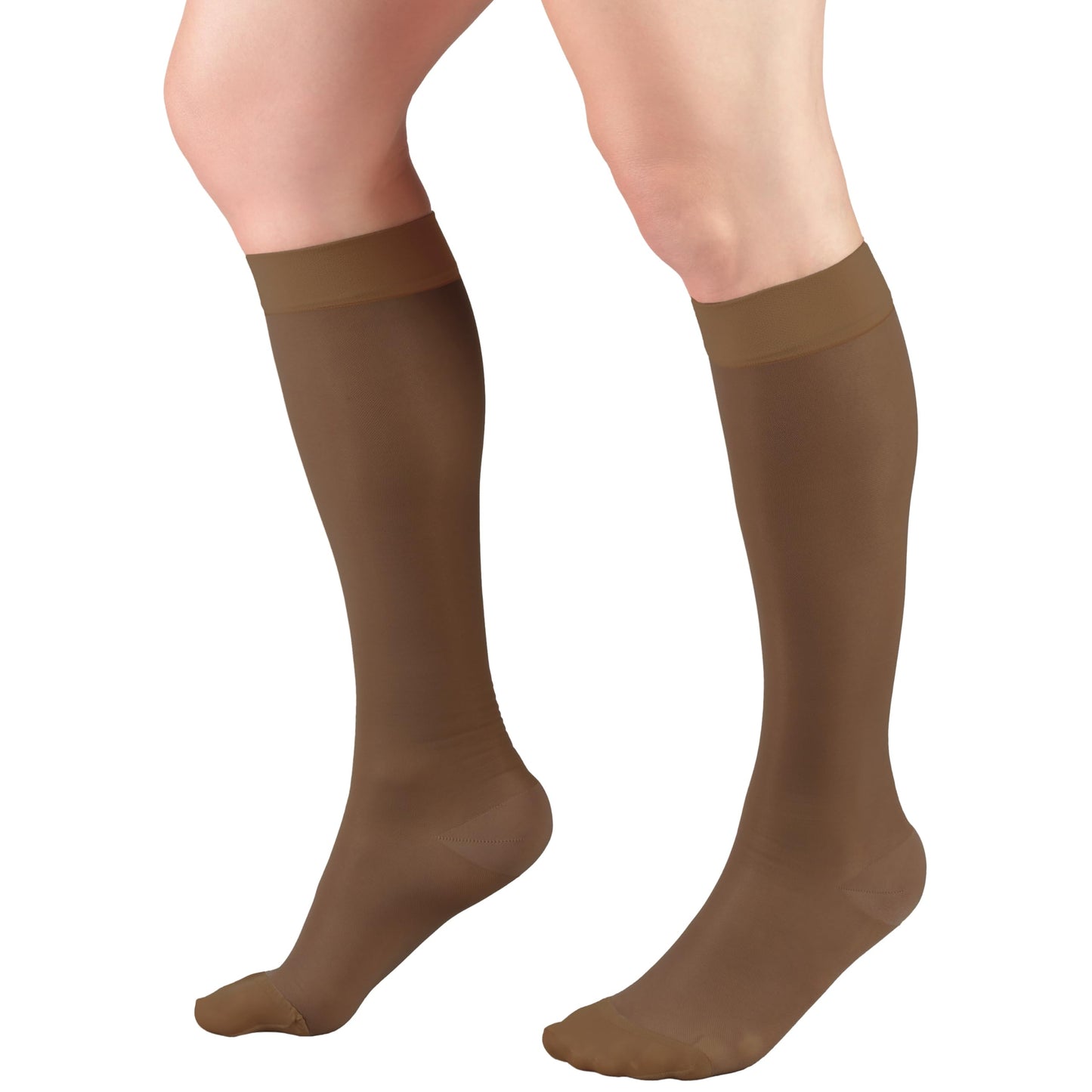 Truform Sheer Compression Stockings, 15-20 mmHg, Women's Knee High Length, 20 Denier, Espresso, Medium