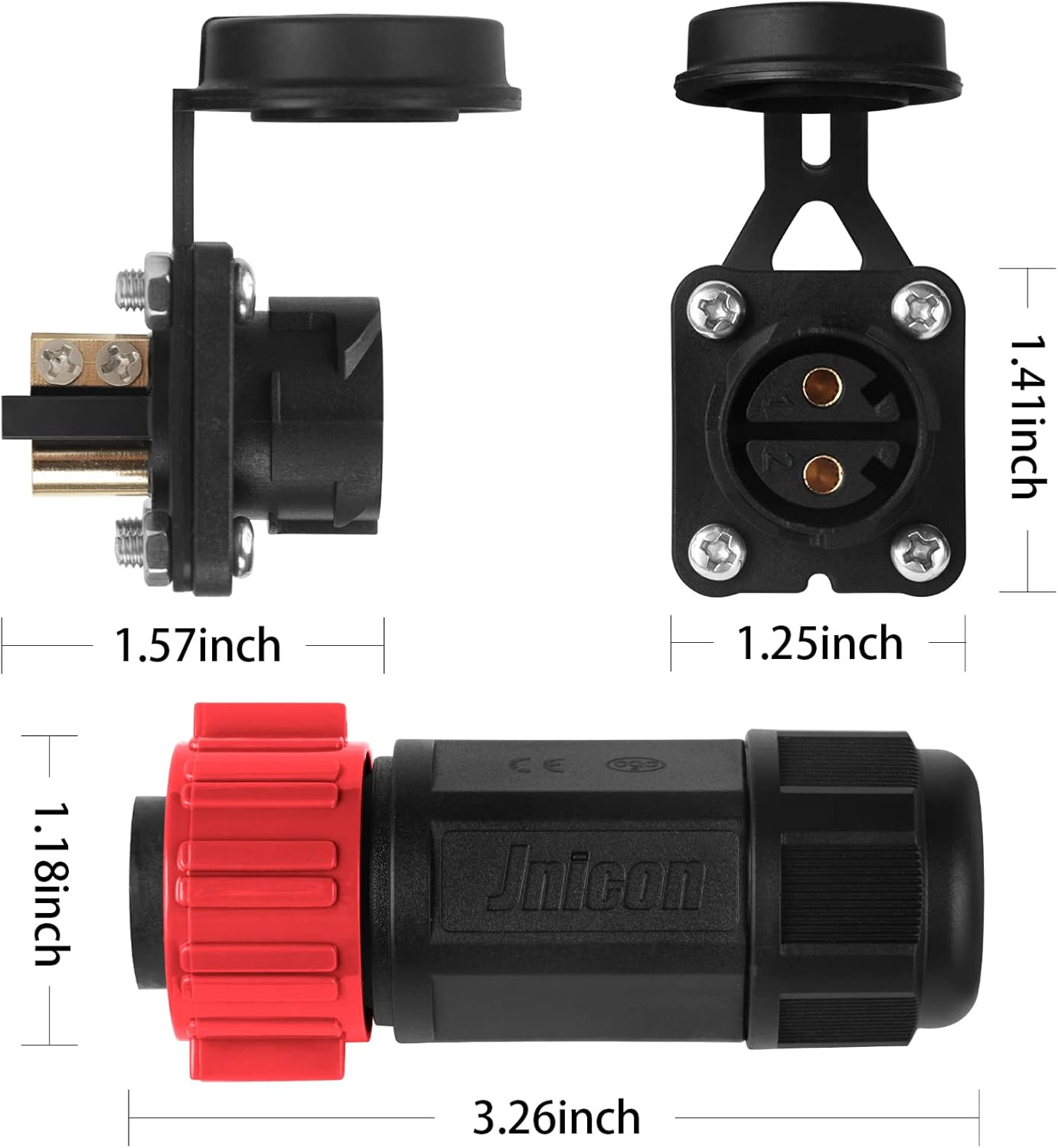 Skiennix Trolling Motor Plug Receptacle Set - Waterproof 12V/24V/36V/48V DC Power Connector for Marine Use
