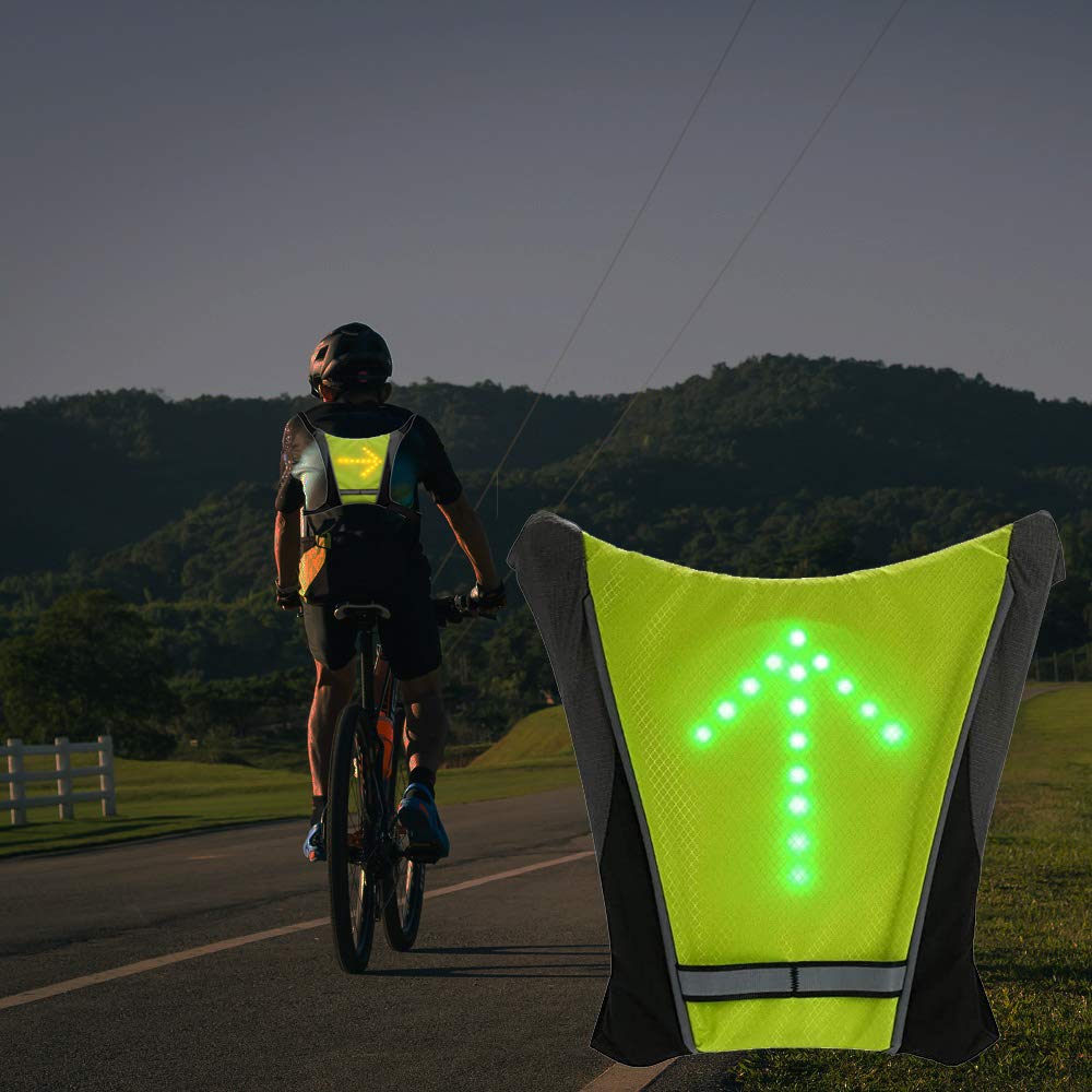 fixinus LED Turn Signal Safety Vest with Direction Indicator, USB Charging & Adjustable Bike Pack Accessory Guiding Light for Night Running Walking Cycling Gear - LED Glowing Reflective Backpack