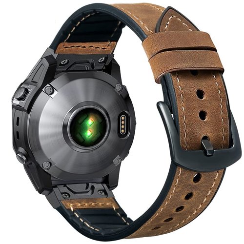 GARTOO for Fenix 7X / Fenix 6X Pro/Fenix 5X Watch Band, Quick Easy Fit 26mm Soft Genuine Leather Hybrid Silicone Sweatproof Wristband Strap for Fenix 5X Plus,Tactix Delta,Fenix 3,Enduro