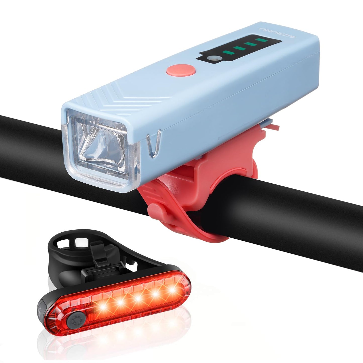 Bike Lights Front and Back, Mountain Bike Lights for Night Riding, Rechargeable USB-C Strong Brightness Bike Headlight with Tail Light, Stroller Lights for Walking at Night,Bike Lights Kids (Blue)