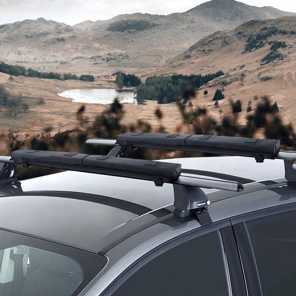 Roof Rack Cross Pads Fit on Cross Bars with Mountain Buckle,Nylon Cord Strap,Oversized Organizer Pouch for Kayak/Surfboard/SUP
