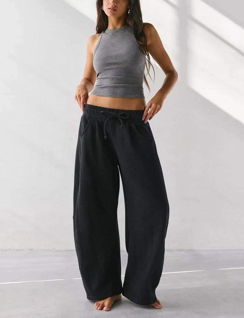 HeSaYep Women's Wide Leg Barrel Sweatpants Fleece Lined Baggy Sweat Pants Drawstring High Waisted Casual Pants Cotton Palazzo Trousers with Pockets Black M