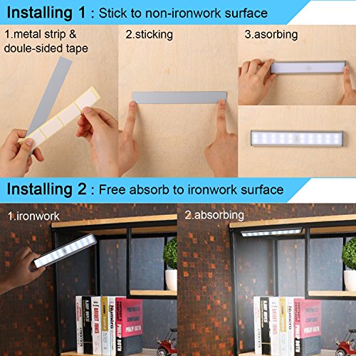Stick-On Anywhere Portable Closet Lights Wireless 20 Led Under Cabinet Lighting Motion Sensor Activated Build in Rechargeable Battery Magnetic Little Safe Night Tap Light for Closet Cabinet (Silver)