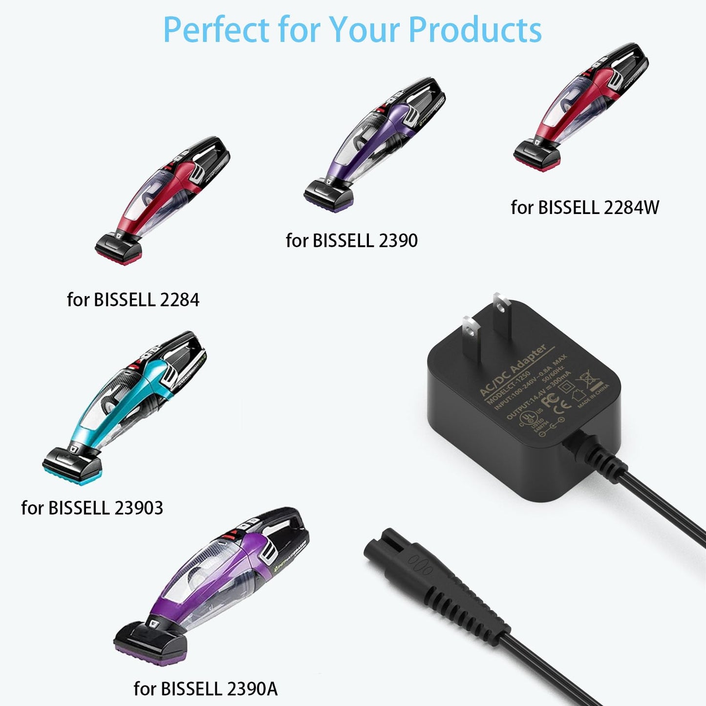 Replacement for Bissell Pet Hair Eraser Charger Charging Power Cord for Bissell 2390 2390A 23903 2284W 2284 P/N 1614206 Lithium Ion Cordless Handheld Portable Vacuum Cleaner AC Adapter Black 6FT