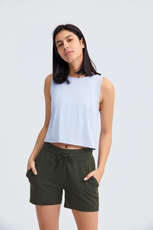 Altiland High Neck Crop Top - Women's Open Back Workout Shirt for Gym & Running