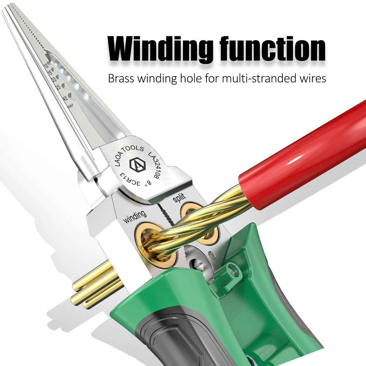 LAOA 8 in 1 Wire Stripper with Voltage Tester, Alarm & Flash Wire Crimper Stripper - Detects 12V-250V AC/DC (Non-Rectified DC) for Strip, Cut, Crimp, Split, Wrap, Slit, Pull