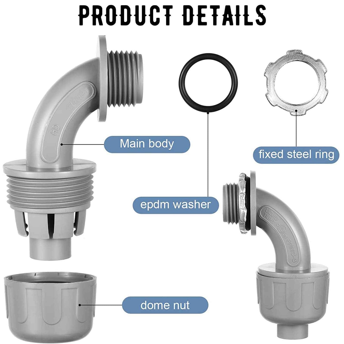 Liquid Tight Connector Flexible Non Metallic Electrical Conduit Connector Fitting 90 Degree Electrical PVC Conduit Fittings for Home Kitchen Bathroom Tube Tool Supplies (100 Pieces, 1/2 Inch)