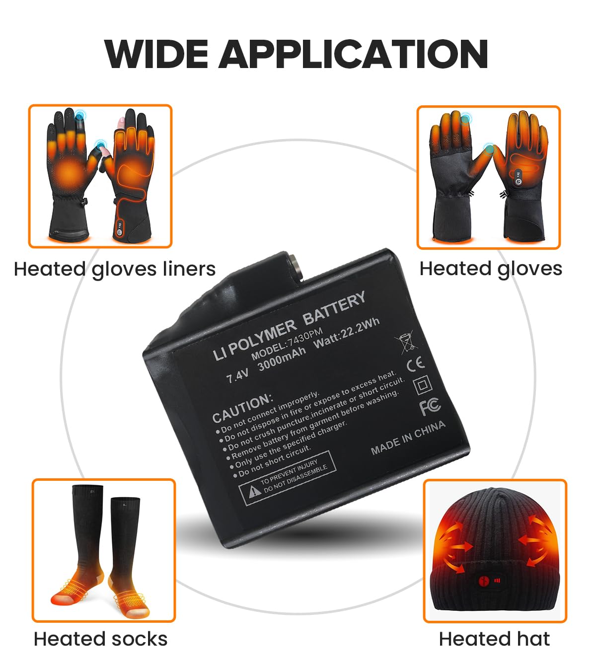 JS LifeStyle 7.4V 3000mAh Rechargeable Lithium Polymer Batteries for Heated Gloves, Support 3.5mm DC Jack, 2pcs Rechargeable Batteries for Heated Gloves Socks Hats (Charger Not Included)
