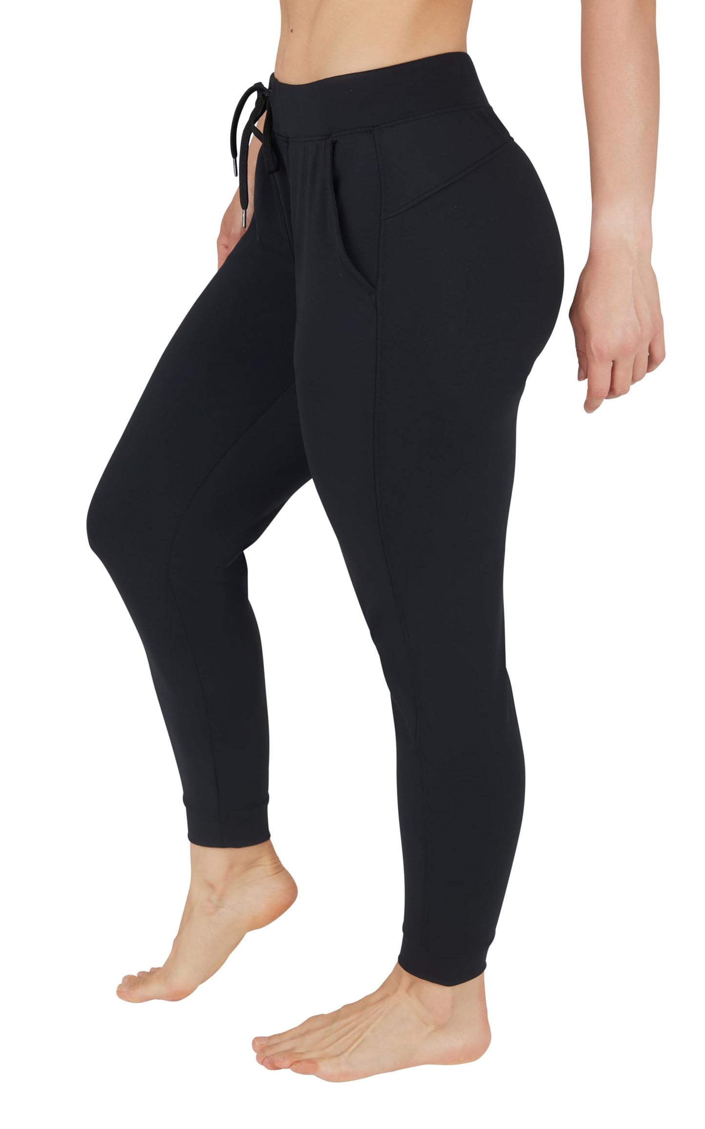90 Degree By Reflex Womens High Waisted Jogger Lightweight Athletic Lounge Workout Pants with Pocket and Drawstring - Black - XL
