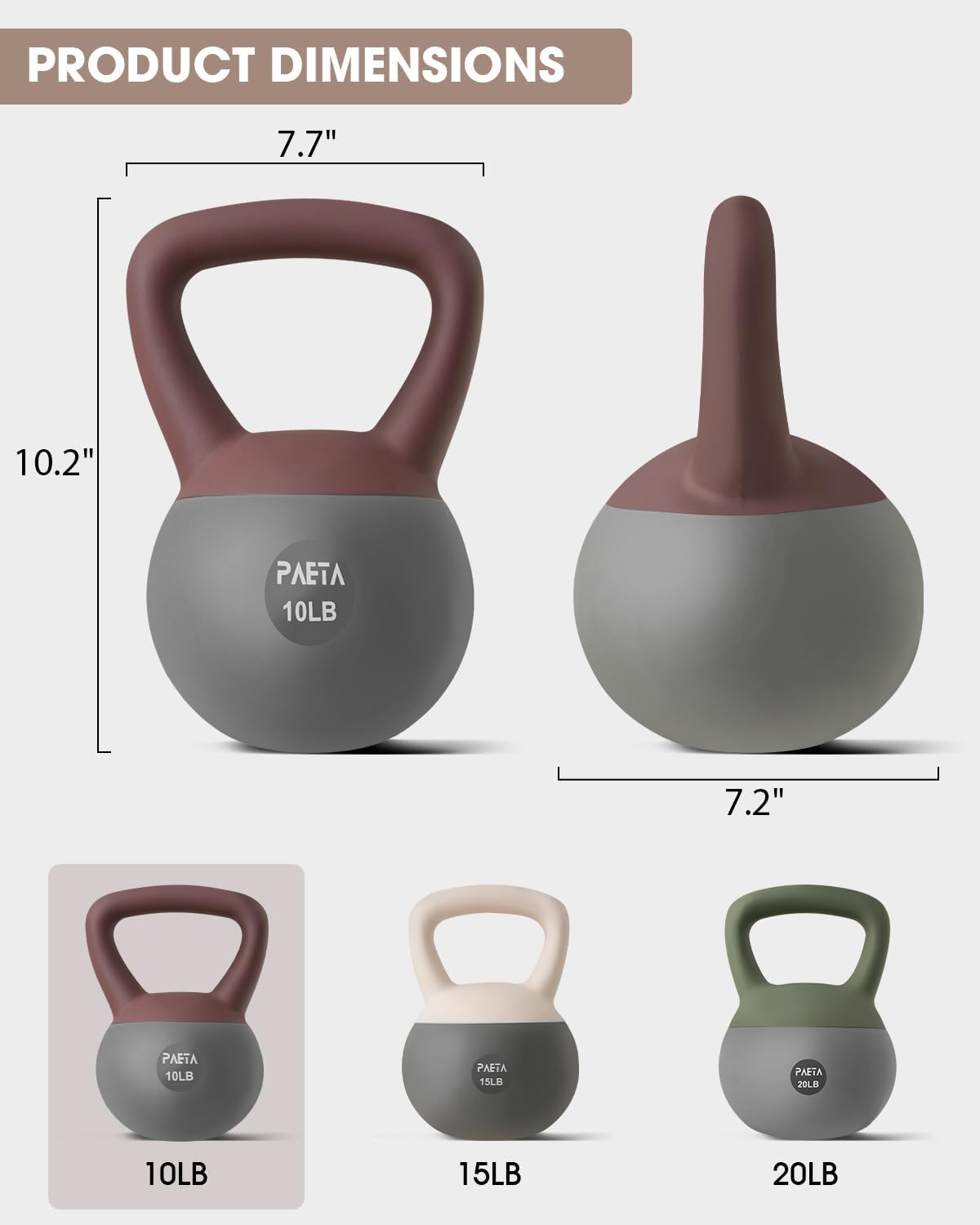 PAETA Soft Kettlebell - Anti-Slip Grip & Wide Handle Design for Home Fitness | 10lbs, 15lbs, 21lbs