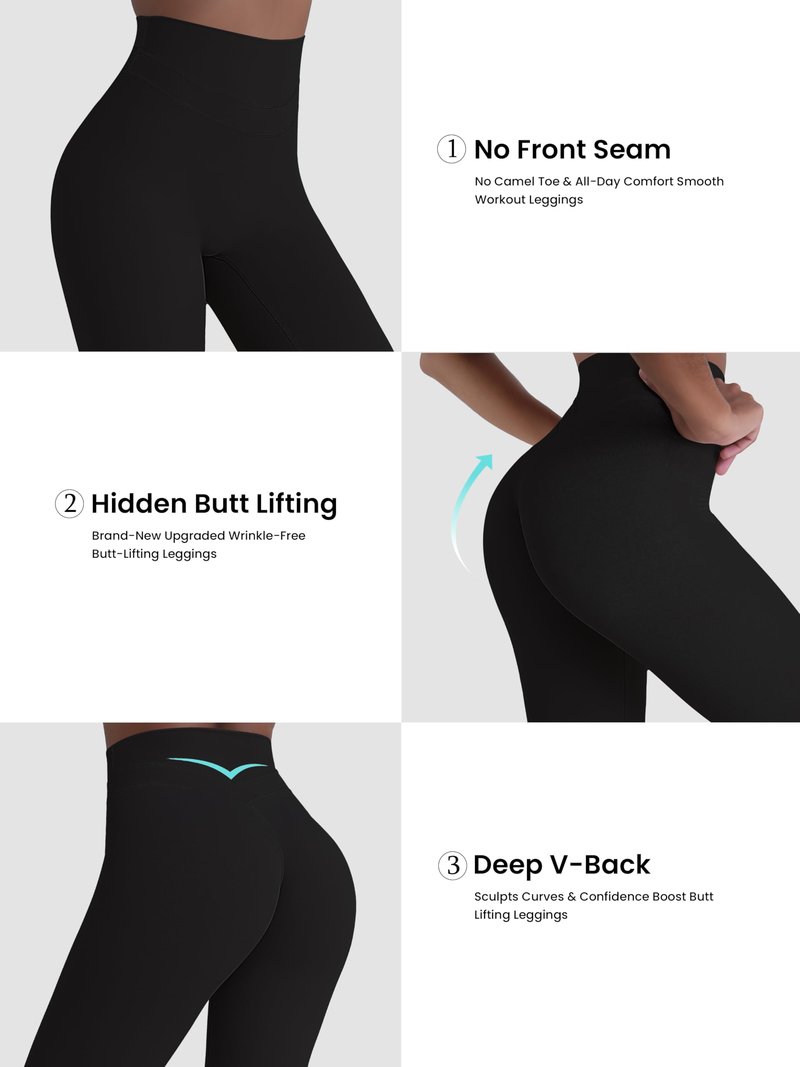 Sunzel Women's Hidden Butt Lifting Leggings No Front Seam High Waist Yoga Pants with Tummy Control Workout Gym Running Casual 25" Inseam Black Medium