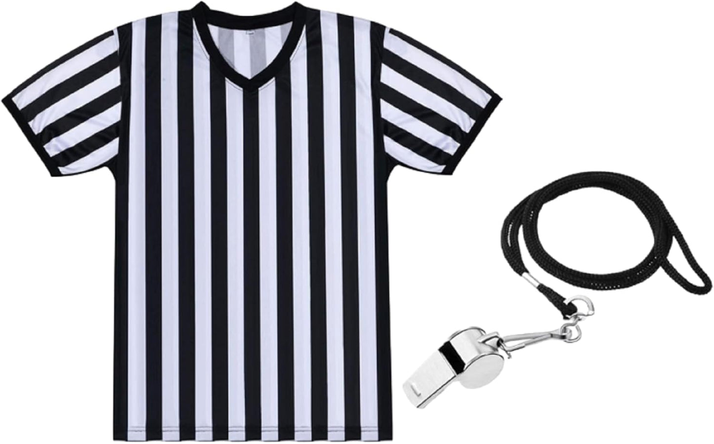 SATINIOR Men's Pro-Style Referee Shirt - Black and White Stripe Jersey with Whistle & Lanyard for Sports