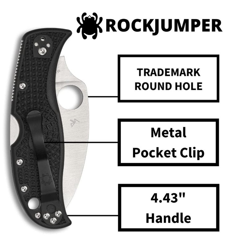 Spyderco RockJumper Wharncliffe Folding Pocket Knife with 3" VG-10 Steel Blade and FRN Handle - EDC Knife for Men and Women, Perfect for Hunting, Tactical, Camping, Survival - SpyderEdge - C254SBK