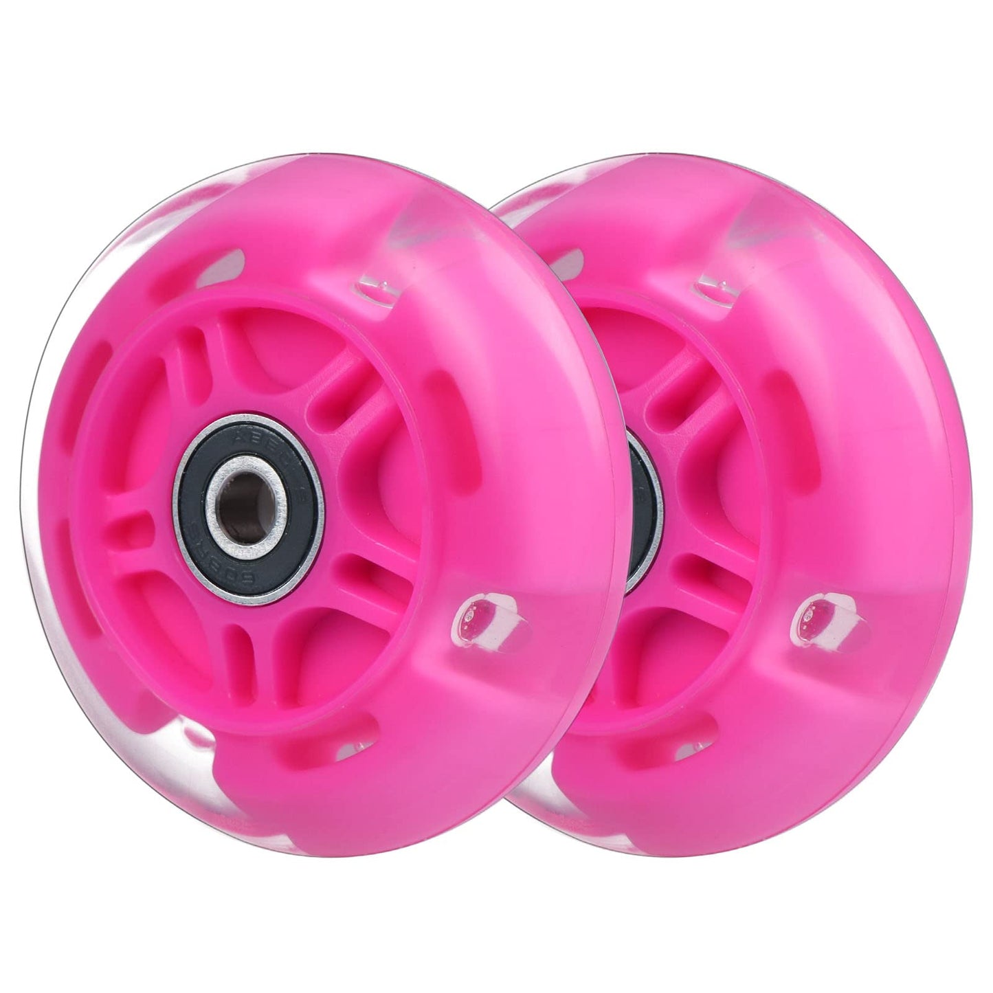 WHEELGOO 2-Pack Rear 80mm Colorful Flashing 3-Wheeled Kid Scooter Replacement Wheels for Kid Push Kick Scooter (Pink)
