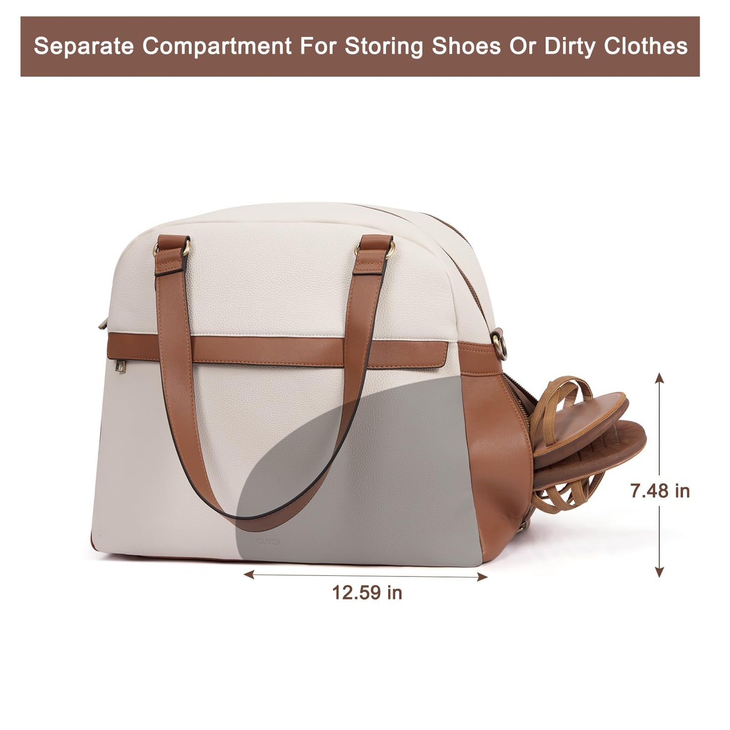 CLUCI Weekender Bag for Women Leather Large Overnight Travel Duffel Bag with Shoe Compartment Beige with Brown