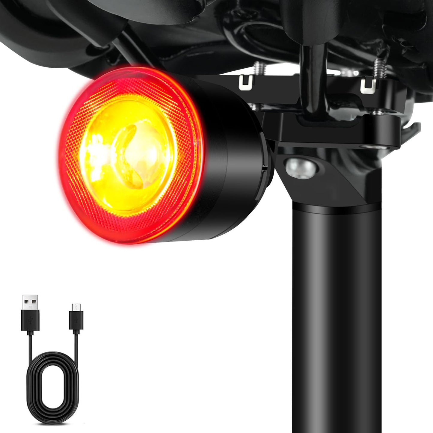 Cruxer Ultra Bright Bike Tail Light 200 Lumen Compact Bicycle Rear Light, USB-C Rechargeable, Smart Brake Sensing up to 300 Lumen, 8 Light Intensity Levels, 4 Lighting Modes, IP66 Waterproof