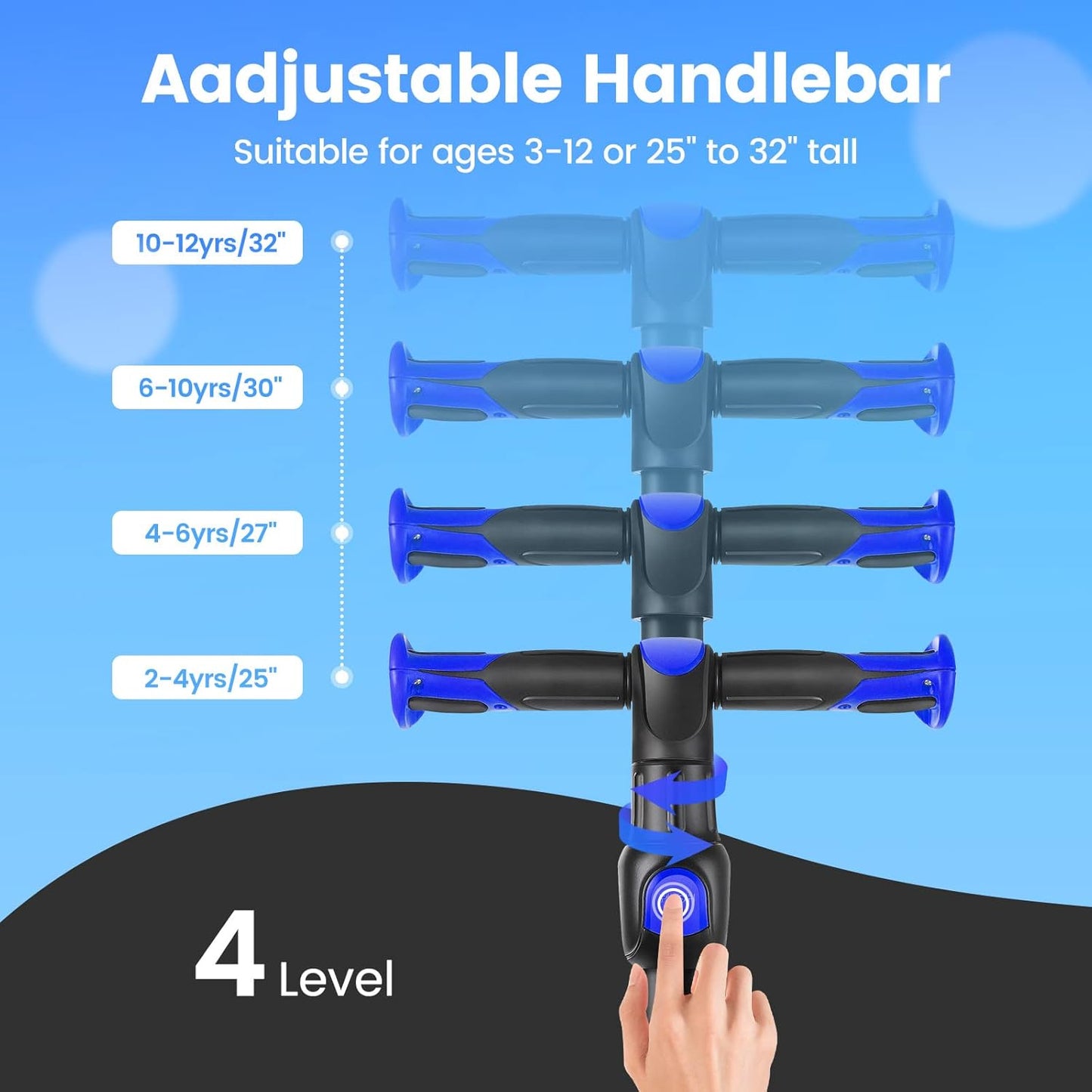 TONBUX Kids Scooter - Adjustable Height, Light-Up 3-Wheel Design | Shock Absorption & Balance Training for Ages 3-12