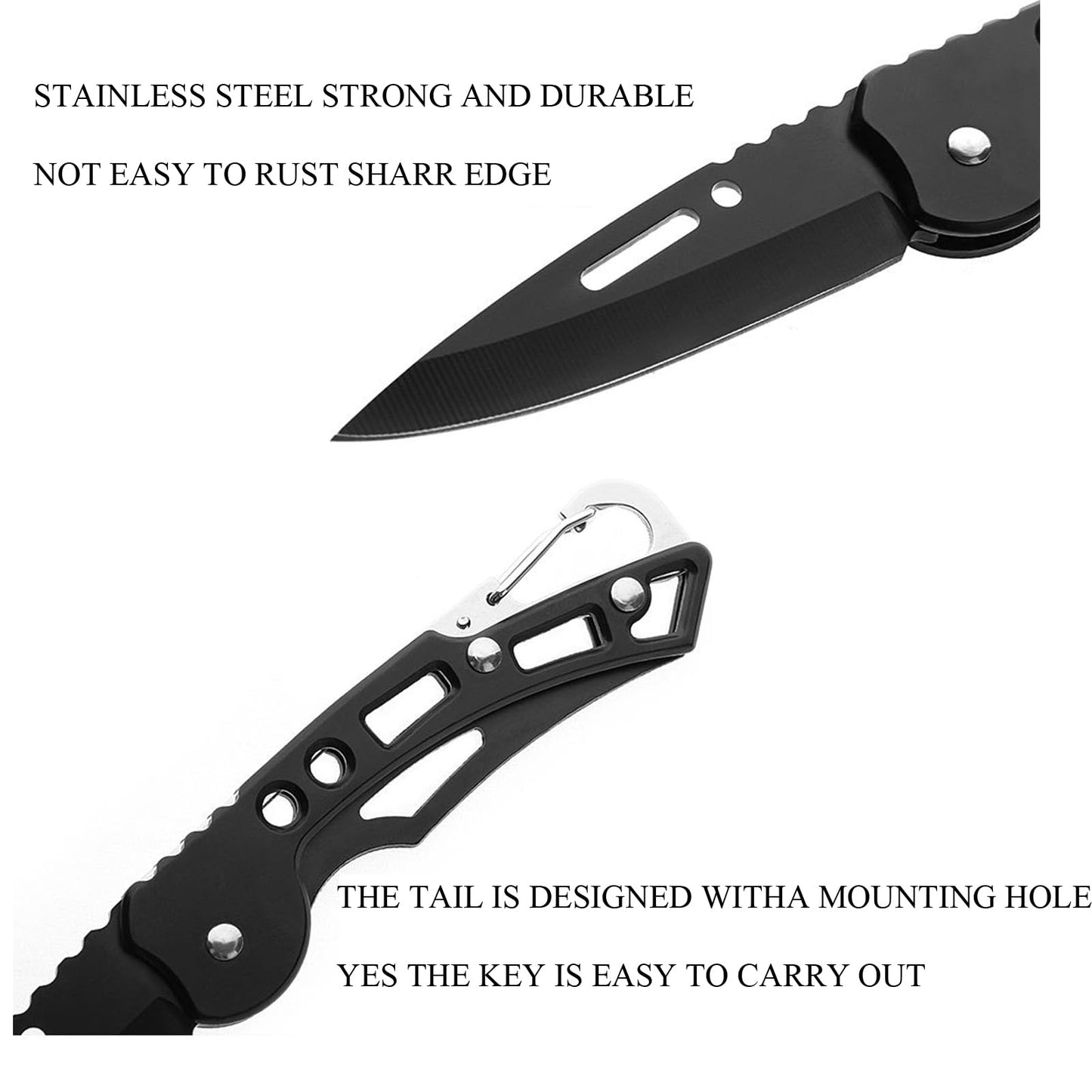 4 Pack Pocket Knife, Stainless Steel Folding Knife with Keychain, Self-Defense Knife for Outdoor Survival, Everyday Carry and Gift