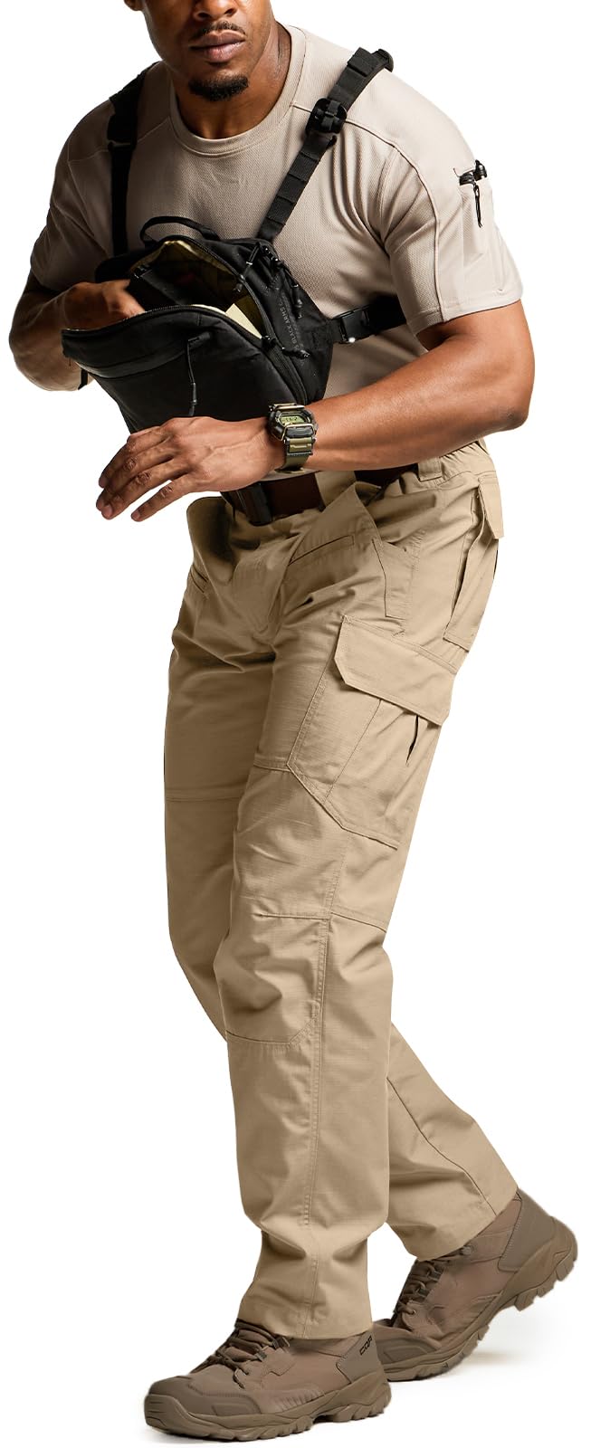 CQR Men's Tactical Pants, Water Resistant Ripstop Cargo Pants, Lightweight EDC Work Hiking Pants, Outdoor Apparel, Raider Khaki, 38W x 32L