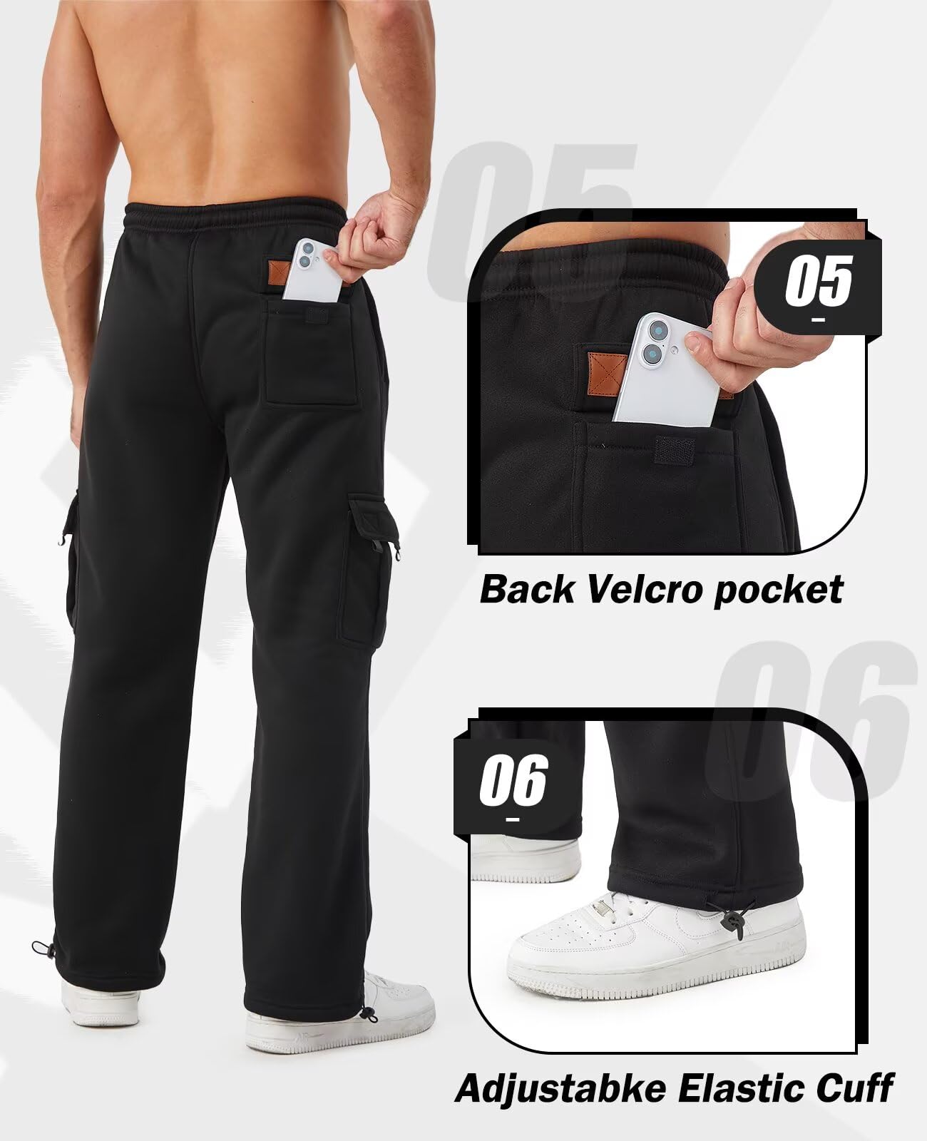 Minorlee Cargo Pants for Men 3 Pack Relaxed Fit Mens Joggers with Pockets,Fleece Hiking Tactical Workout Pants Casual